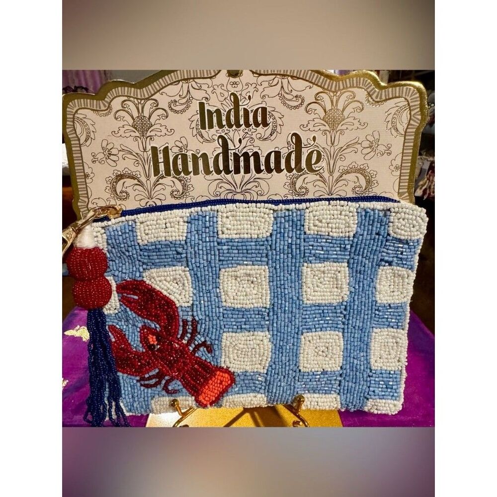 NWT India Handmade Beaded Lobster Pouch